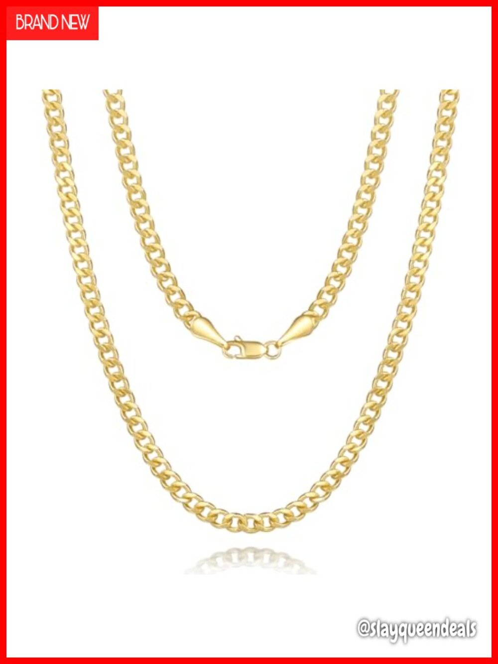 14K Gold Plated Cuban Link Chain Necklace Lobster Clasp Unisex
